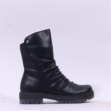 Rieker Ruffled Ankle Boot With Side Sip - Black